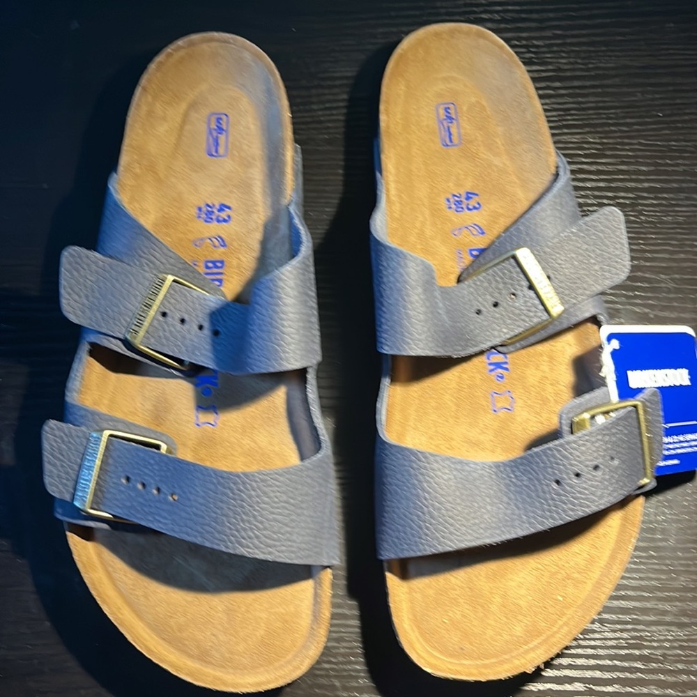 Men’s leather Birkenstock Arizona sandals - Size 43/10, Steel Indigo blue, NIB